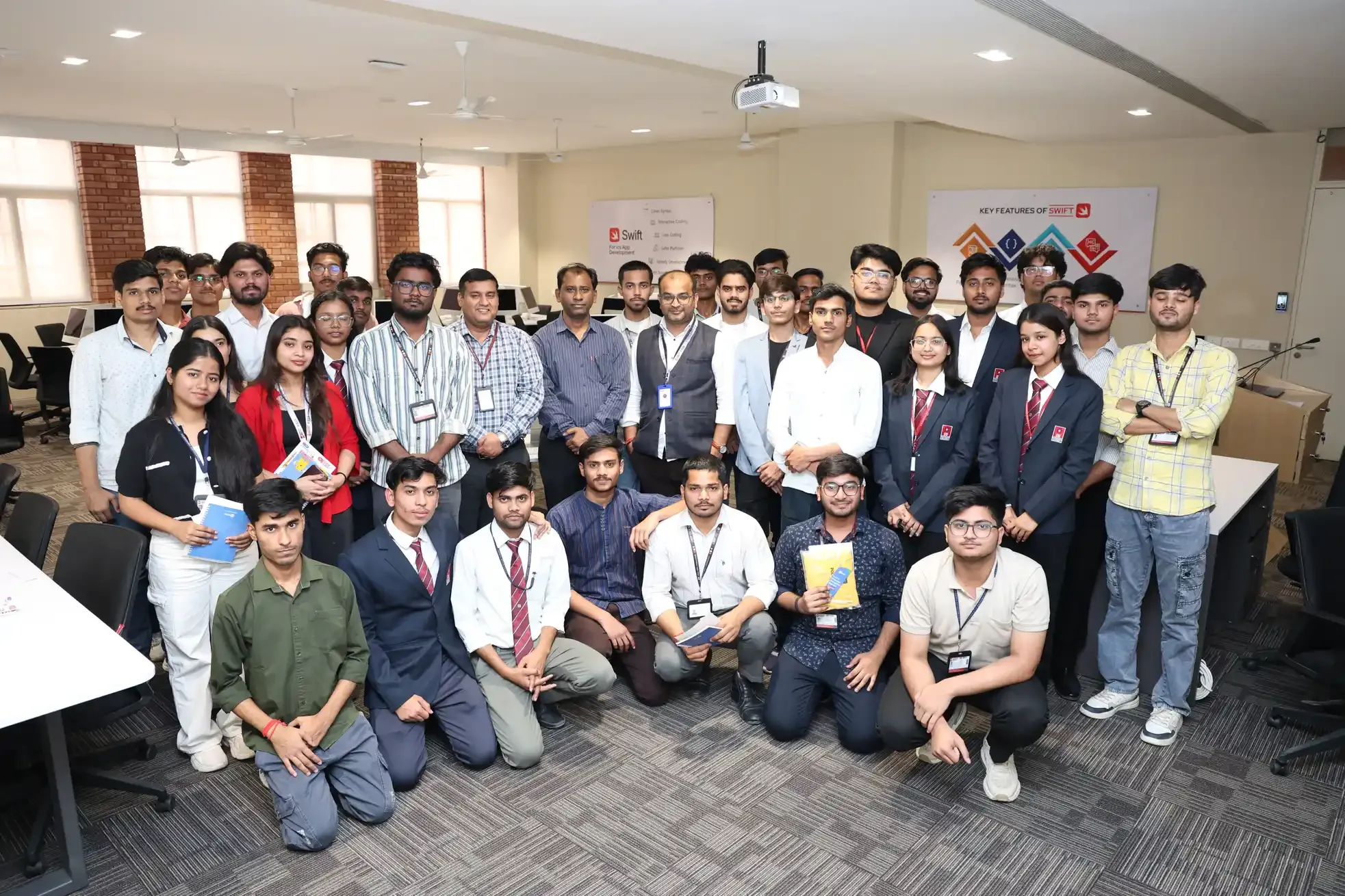 Students gathered for a selfie at a campus event